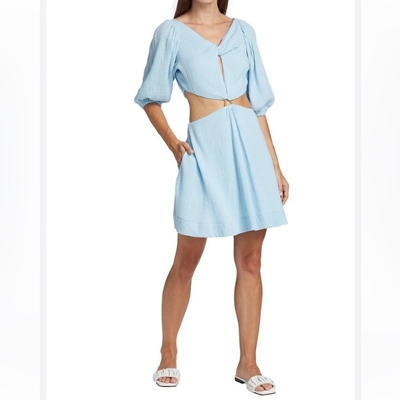 Jonathan Simkhai Dresses & Skirts - Jonathan Simkhai Swim Women's Helen Cutout Puff Sleeve Mini Dress Blue Size S
